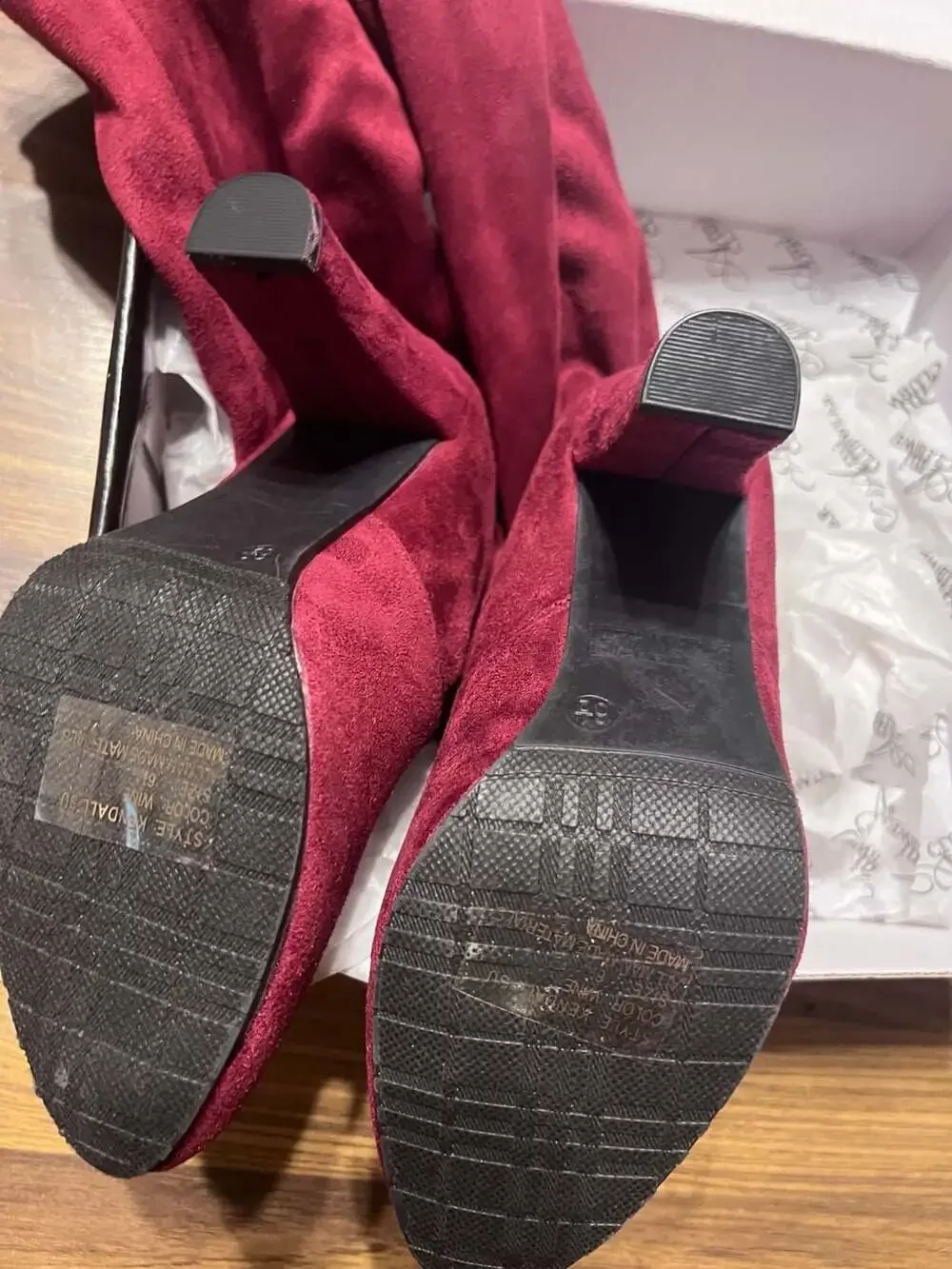 AmiClubwear KENDALL-SU Over-the-Knee Block Heel Boots in Wine Suede